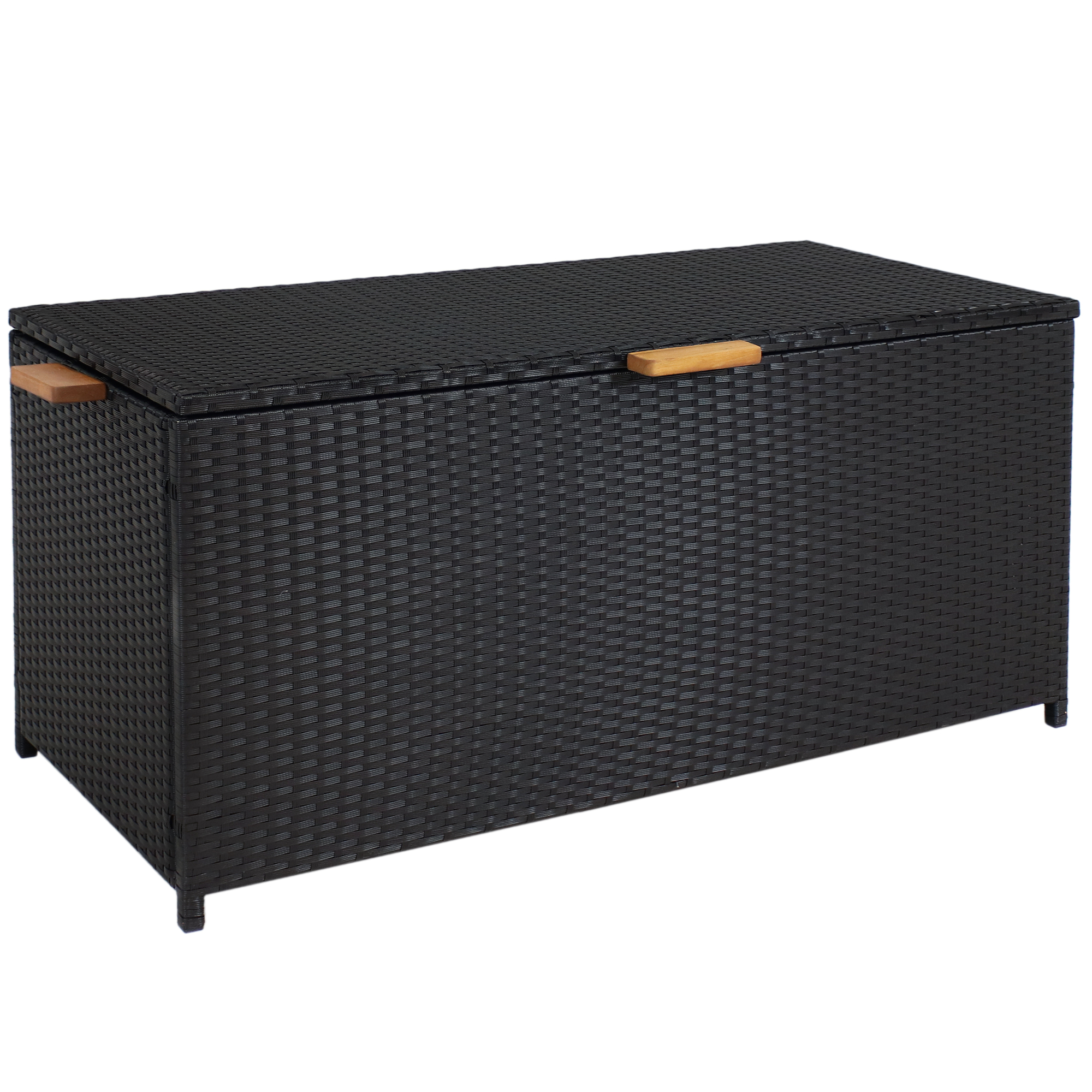 Sunnydaze Decor, Resin Wicker Storage Box with Acacia Wood Handles, Capacity 75 Gal, Model# GF-340